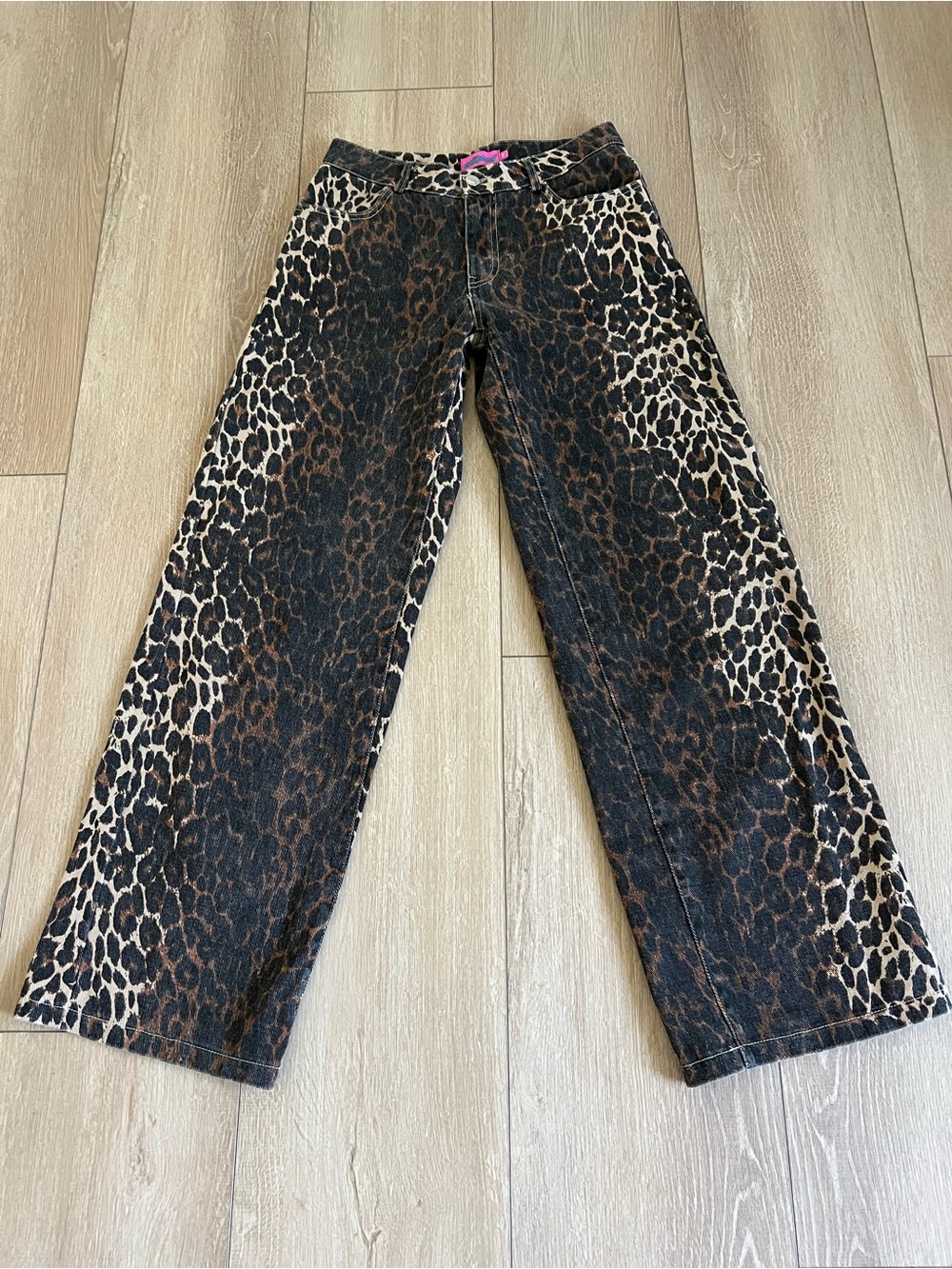 Edikted Leopard Print Baggy Wide-Leg Jeans - Brown/Black XS